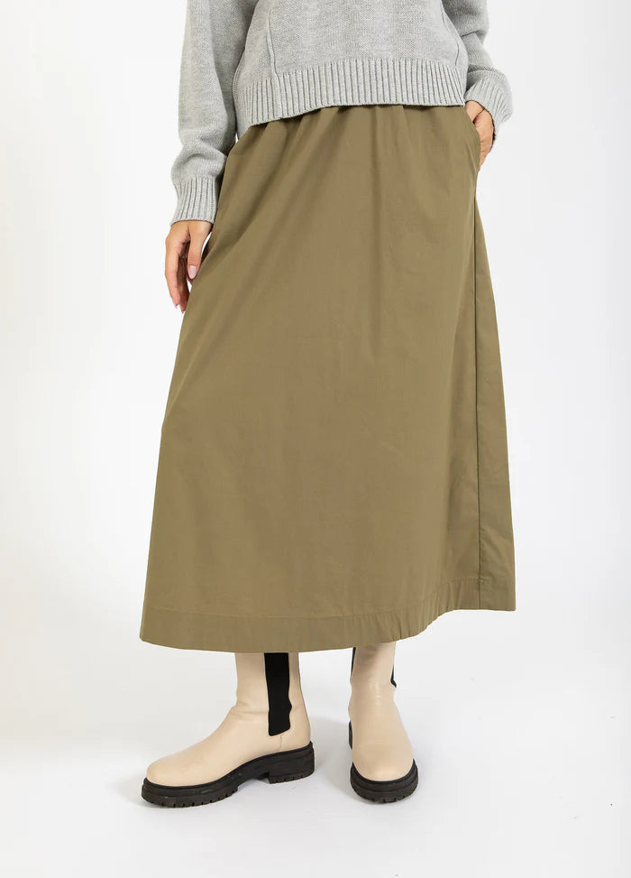 Cotton Mix Phoebe Skirt in Sand Olive