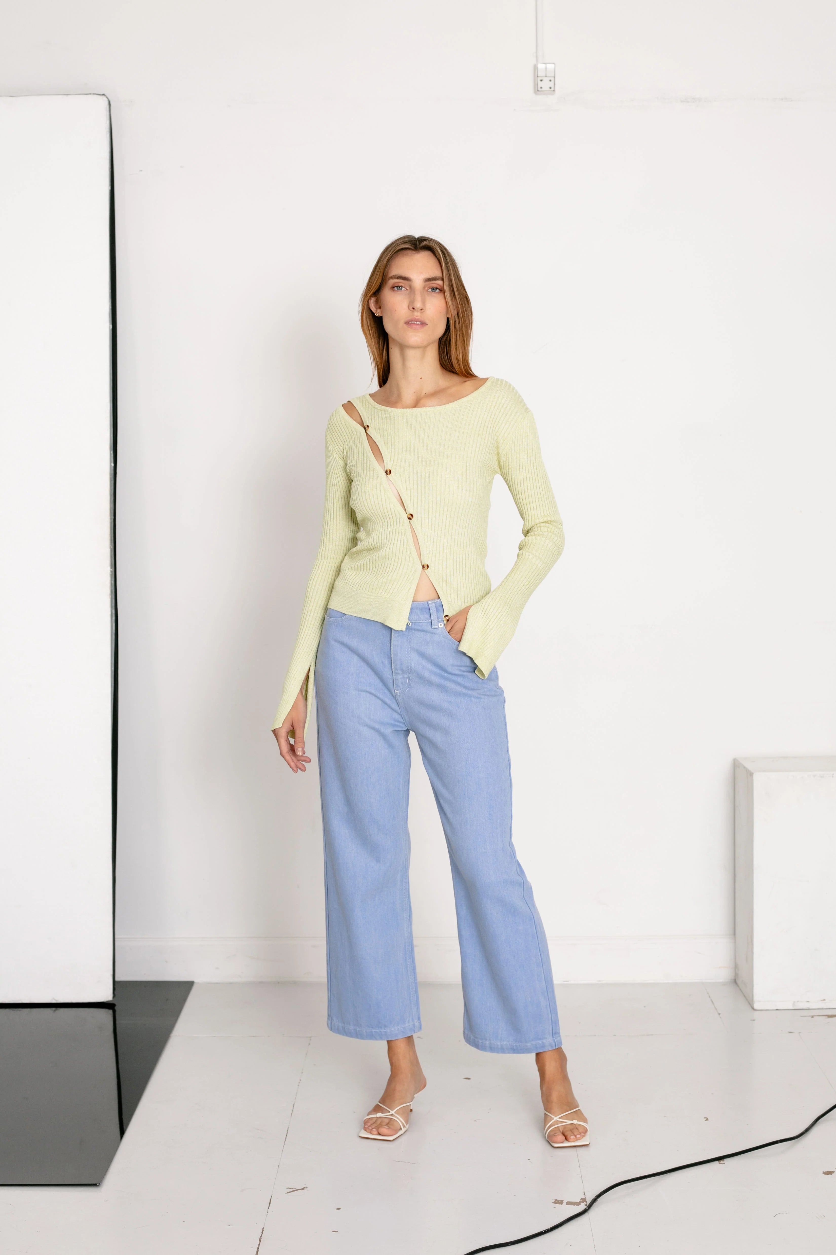 Seawool X-Over Button Jumper in Green Banana