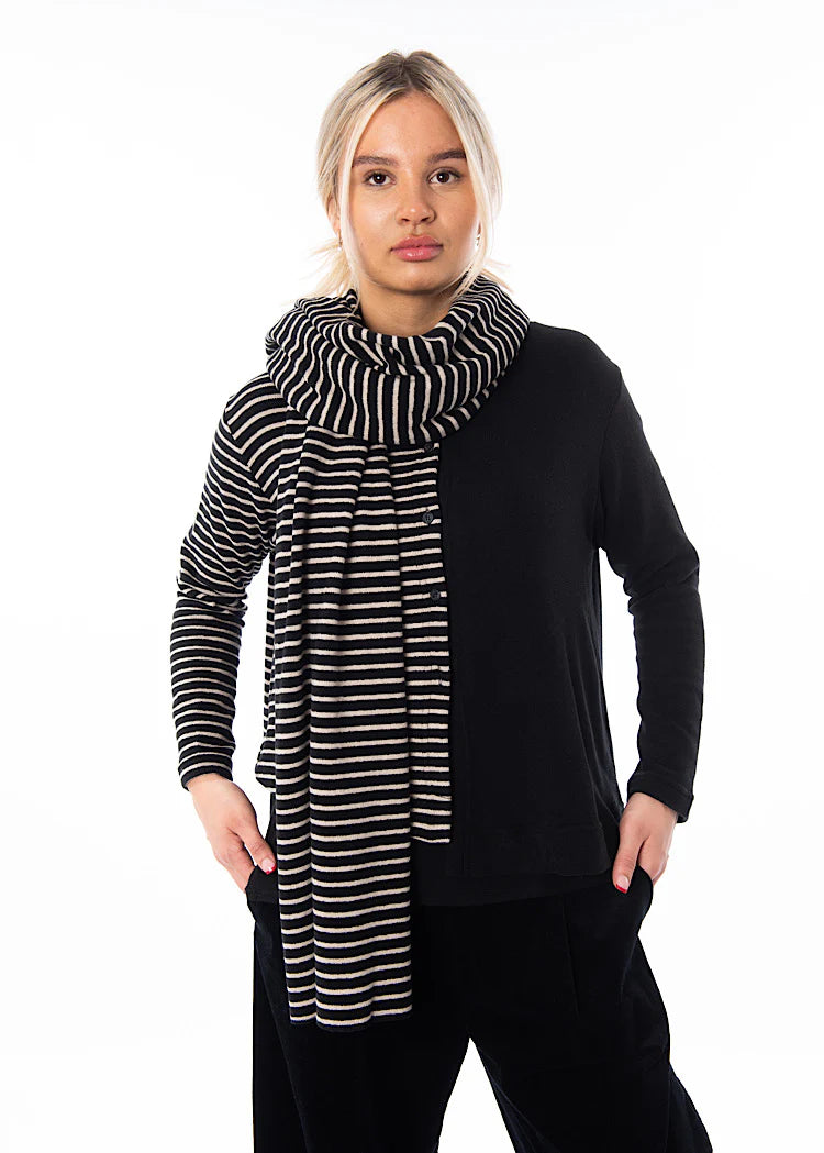 Segovia soft fleece big scarf in Dark Navy and Pale Grey stripe
