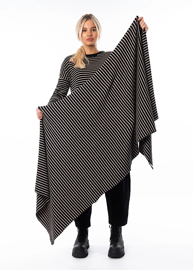 Segovia soft fleece big scarf in Dark Navy and Pale Grey stripe