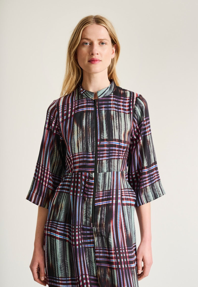 Shinobe Dress with Zipper in Seaside Check