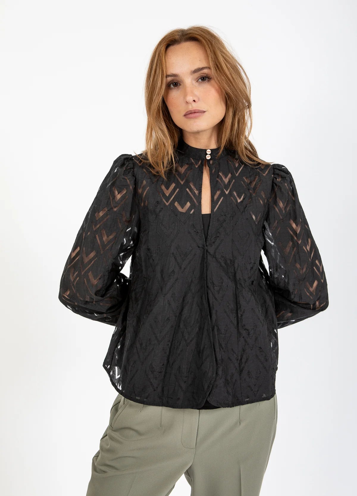 Cotton Mix Applique Blouse in Black