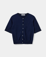 Short Sleeve 100% Merino Cardigan in Navy