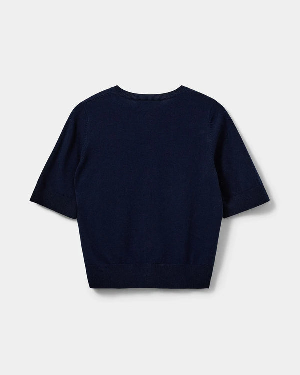 Short Sleeve 100% Merino Cardigan in Navy