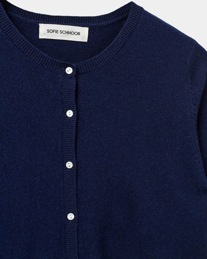 Short Sleeve 100% Merino Cardigan in Navy