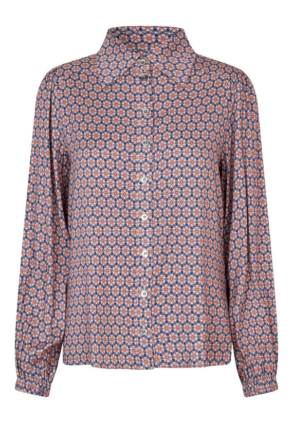 Stretch Viscose Crepe Blouse in Ducale Navy pattern