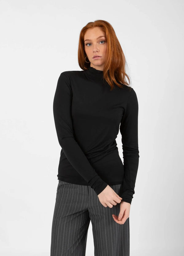 Sofia Soft Viscose Polo Neck Top in Black