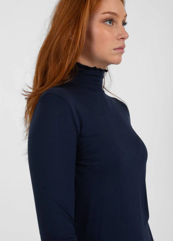 Sofia Soft Viscose Polo Neck Top in Navy