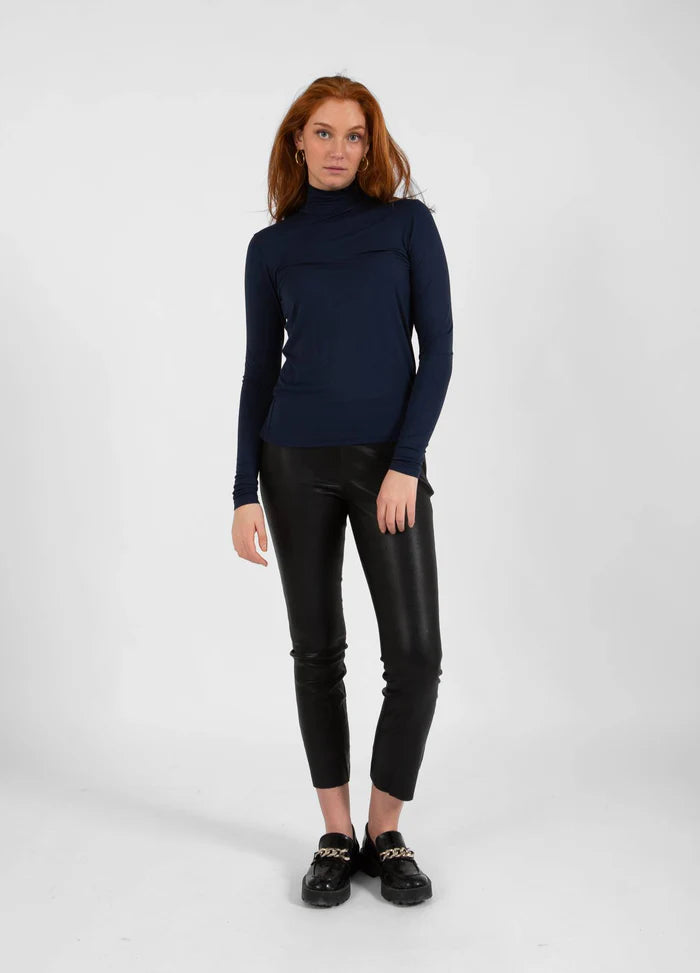 Sofia Soft Viscose Polo Neck Top in Navy