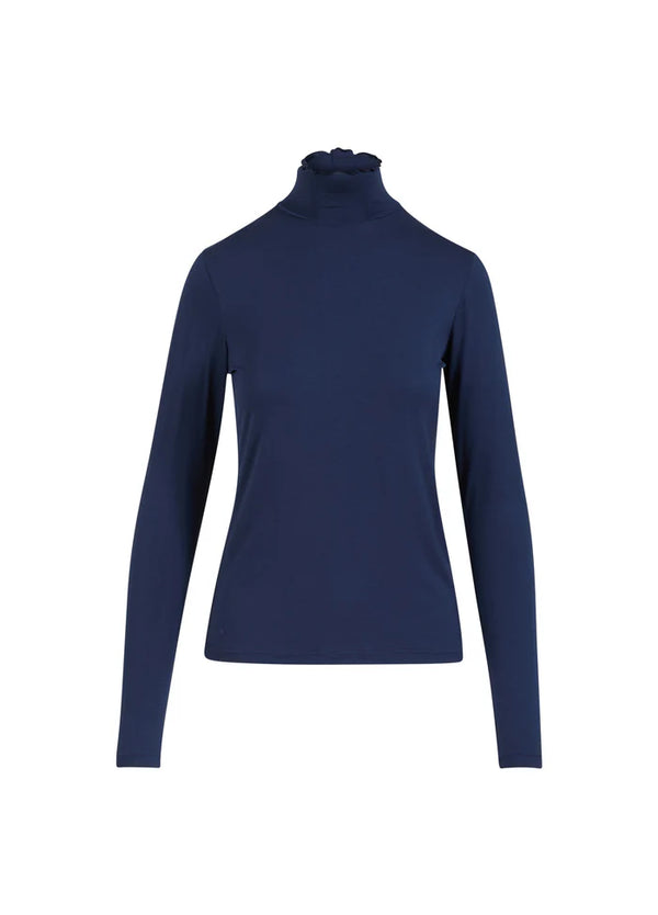 Sofia Soft Viscose Polo Neck Top in Navy