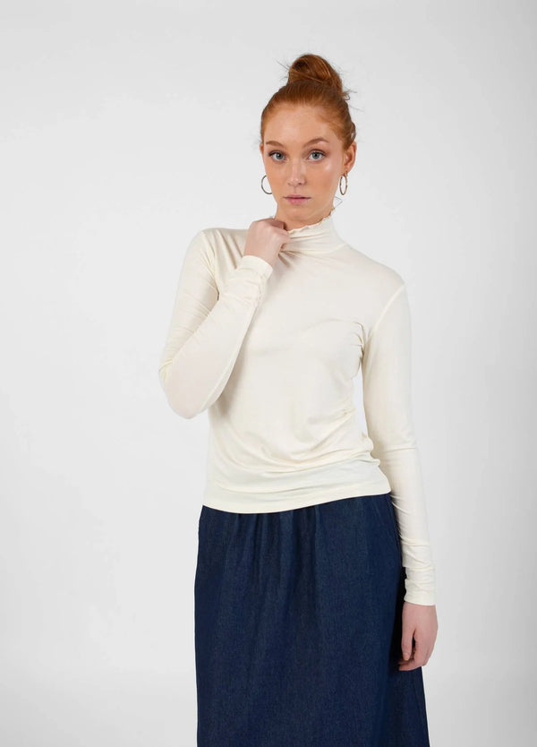 Sofia Soft Viscose Polo Neck Top in Cream