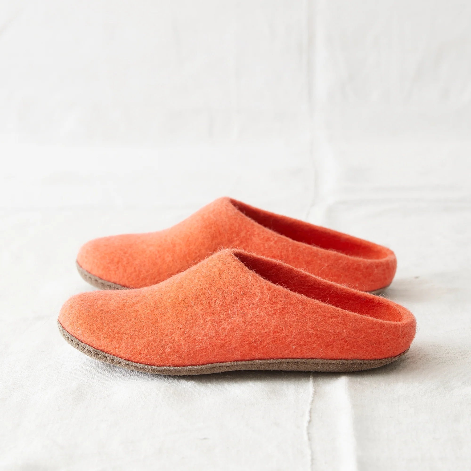 100% Wool Hand Felted Slippers in Sunrise Orange