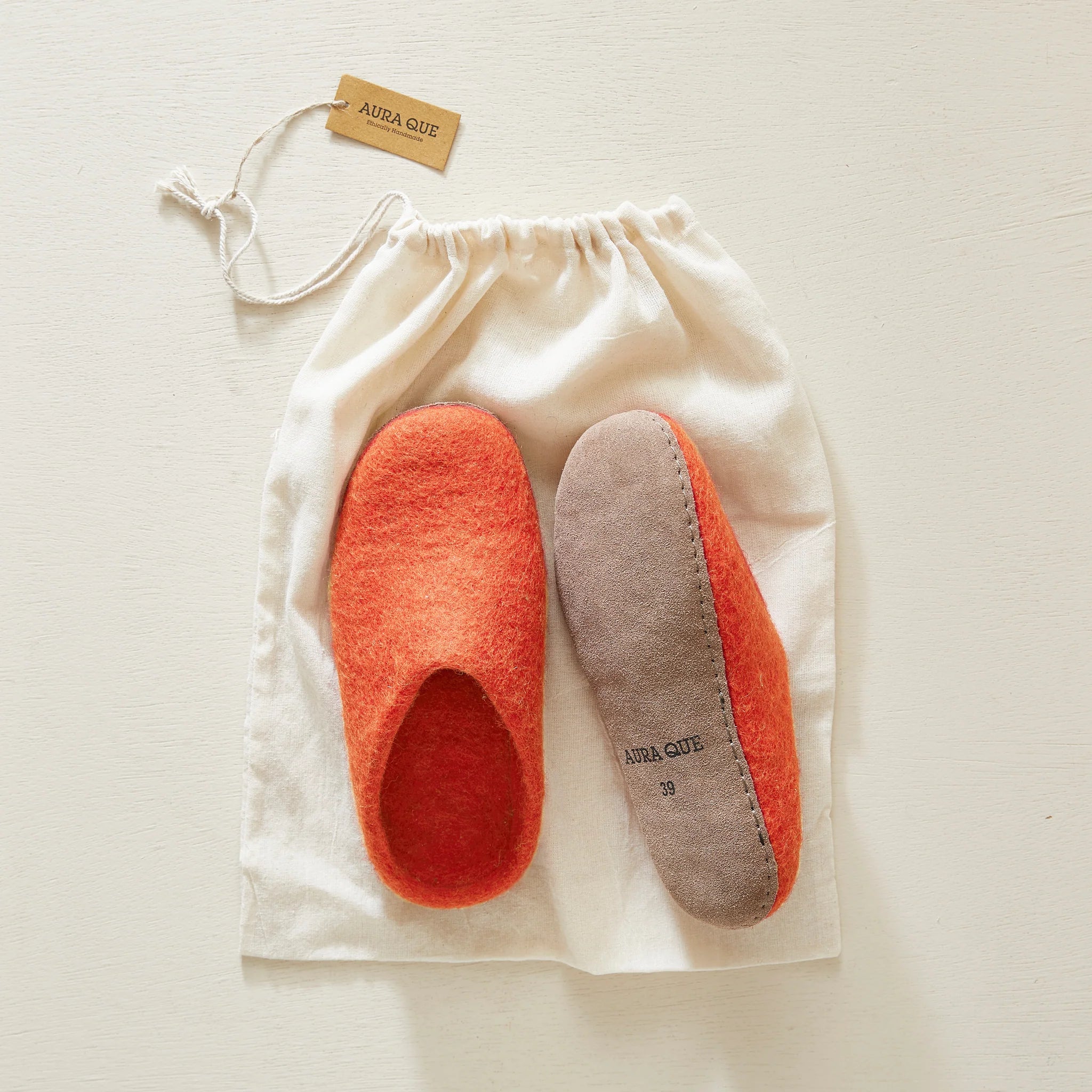 100% Wool Hand Felted Slippers in Sunrise Orange