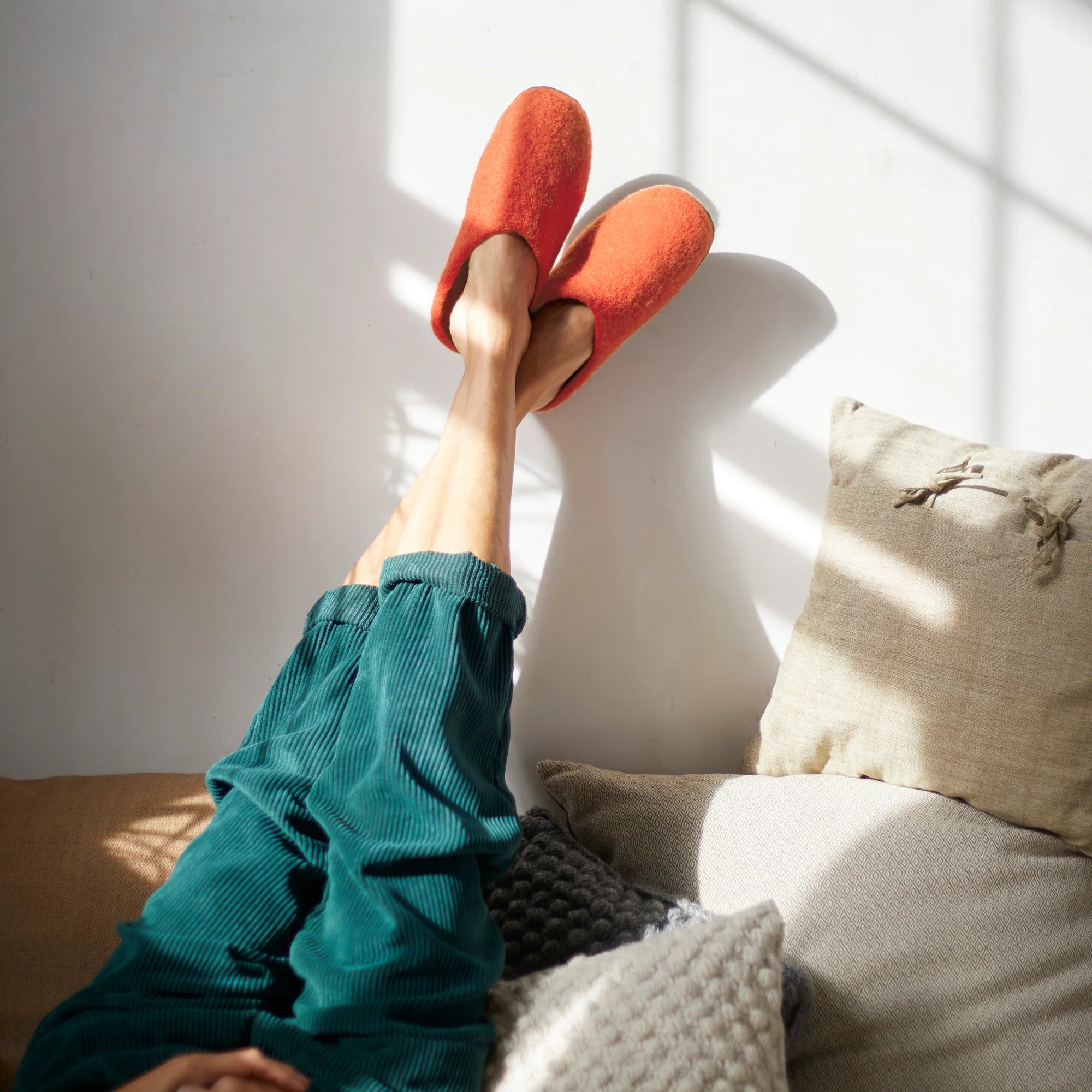 100% Wool Hand Felted Slippers in Sunrise Orange