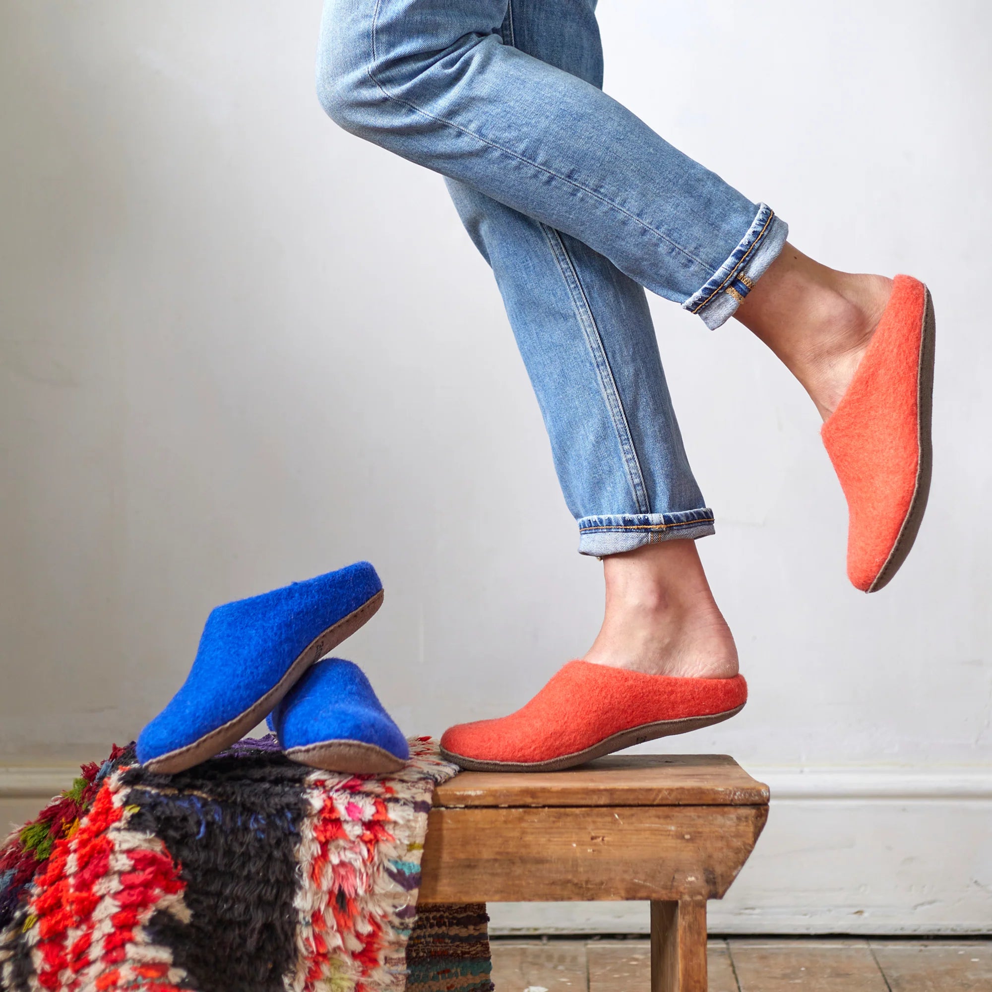 100% Wool Hand Felted Slippers in Sunrise Orange