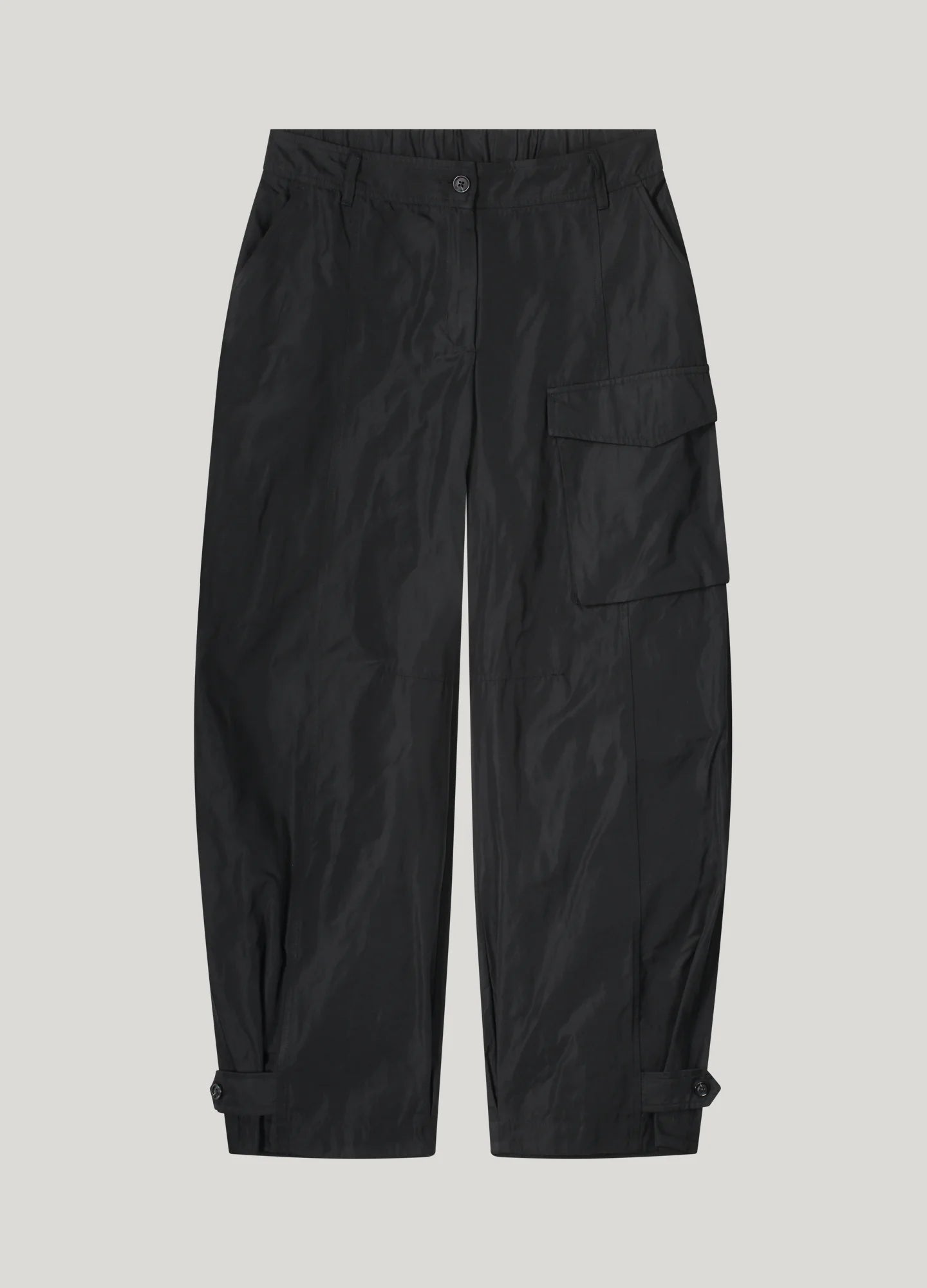 Taffeta Cargo Trousers in Black