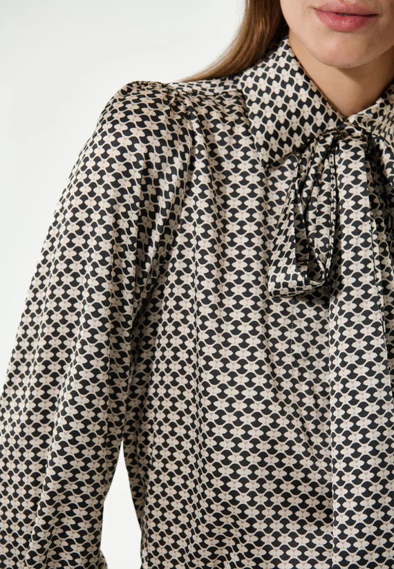 Silk Blouse with Front Bow in Terni Pattern