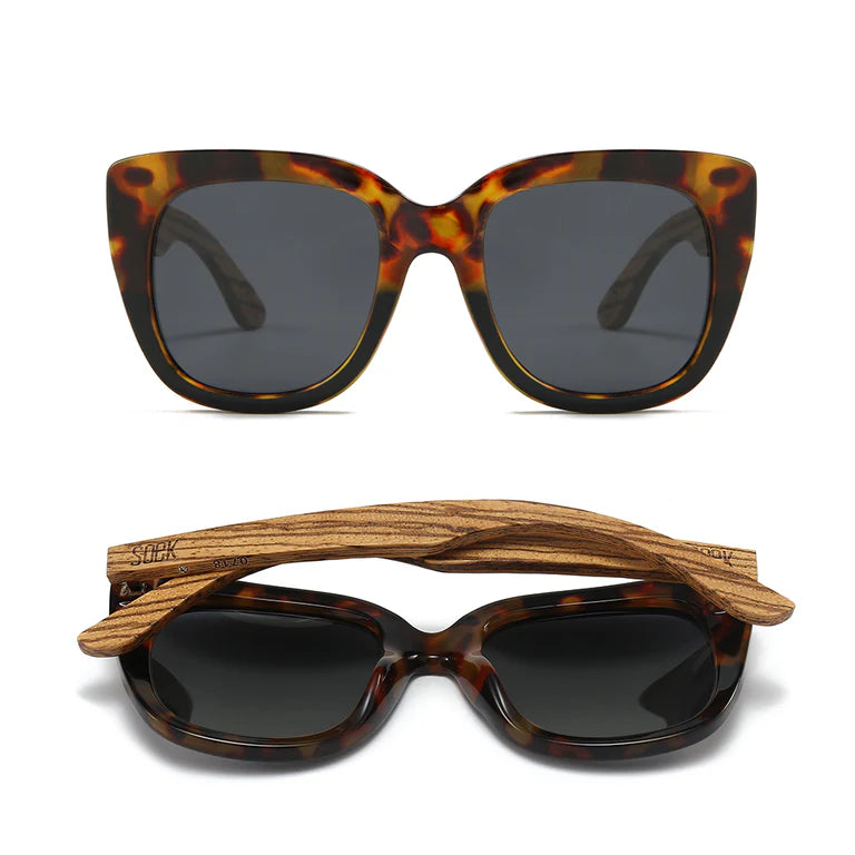 Riviera Toffee Sunglasses with Walnut Arms and Black Polarised Lens