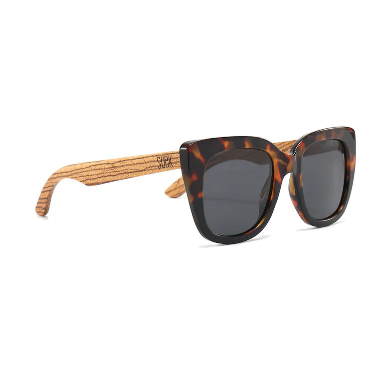 Riviera Toffee Sunglasses with Walnut Arms and Black Polarised Lens