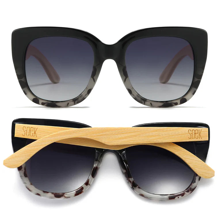 Riviera Black and Ivory Tortoise Sunglasses with White Maple Arms and Black Gradient Lens