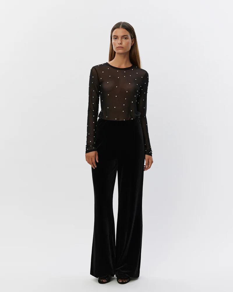 Velvet Wide Legged Trousers in Black