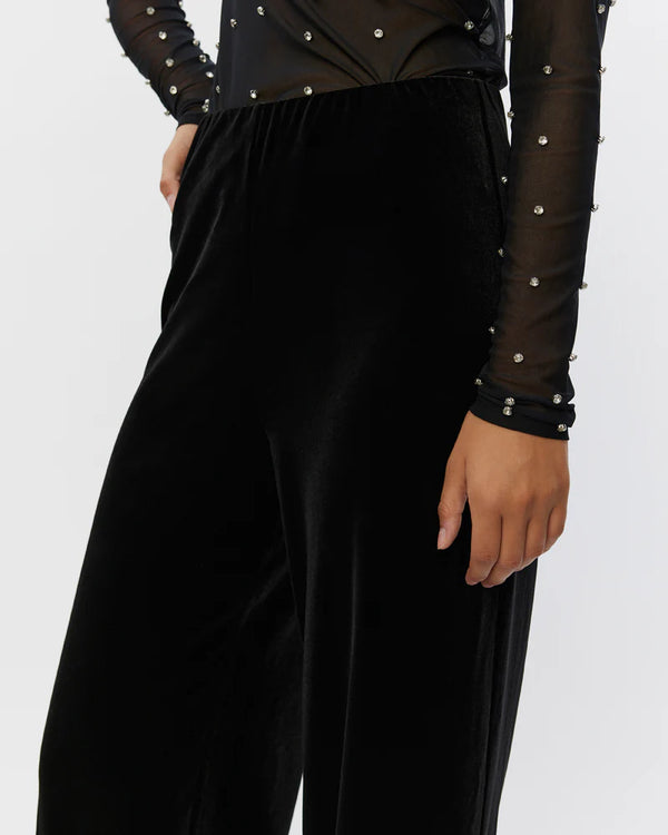 Velvet Wide Legged Trousers in Black