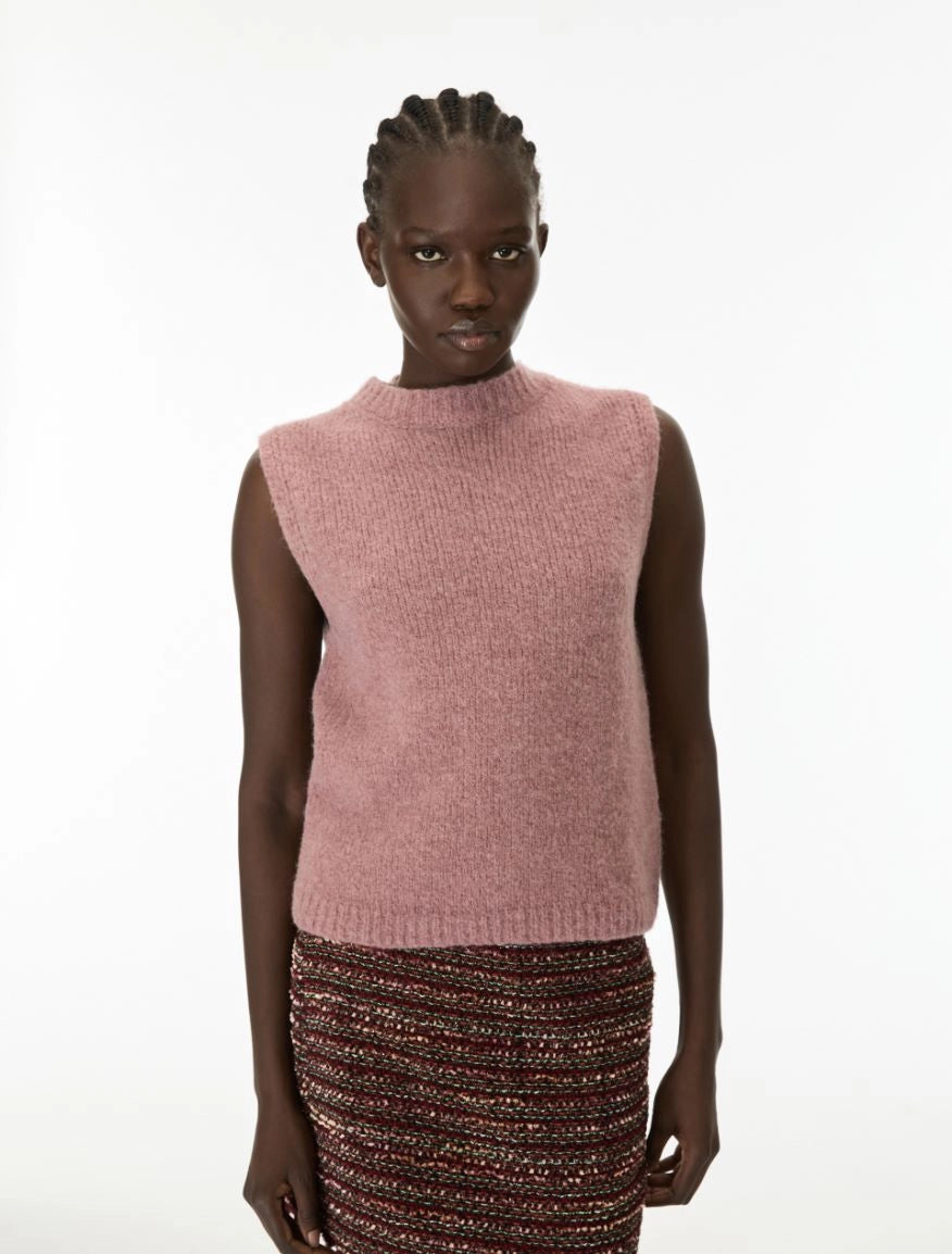 Venere 70% Alpaca and Wool Mix Vest Top in Rose Pink