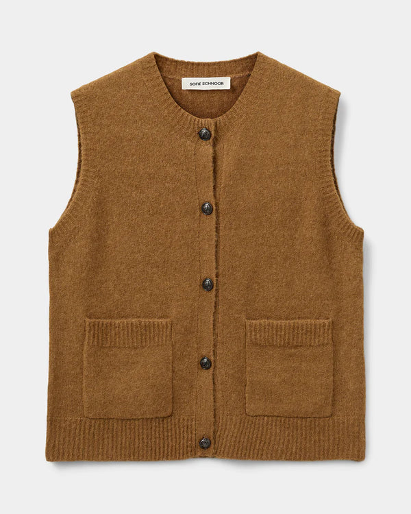 Wool Mix Knitted Vest In Honey Mustard