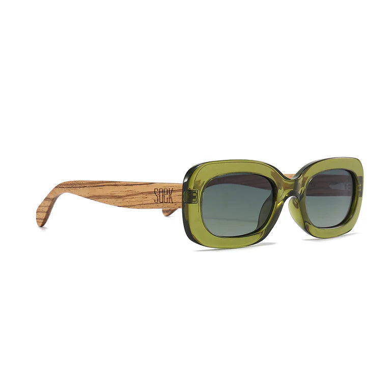 Vibe Moss Sunglasses with White Maple Arms and Black Polarised Lens