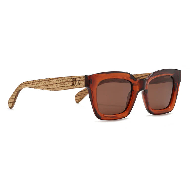 Zahra Auburn Sunglasses with Walnut Arms and Black Polarised Lens