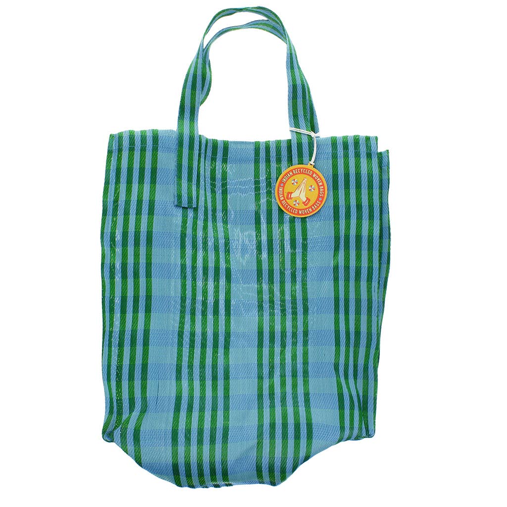 Recycled woven shopping bag - Blue and green