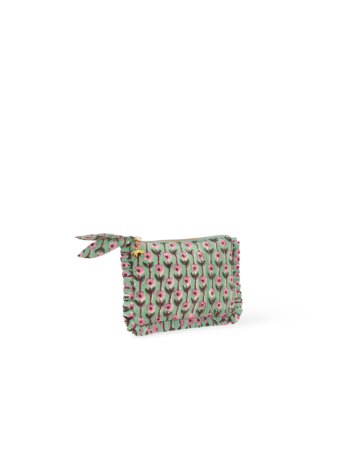 Hand Block Printed Organic Cotton Frill Pouch - Gulnaar Bel: Small