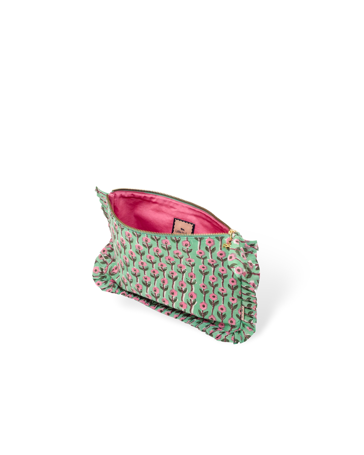 Hand Block Printed Organic Cotton Frill Pouch - Gulnaar Bel: Small