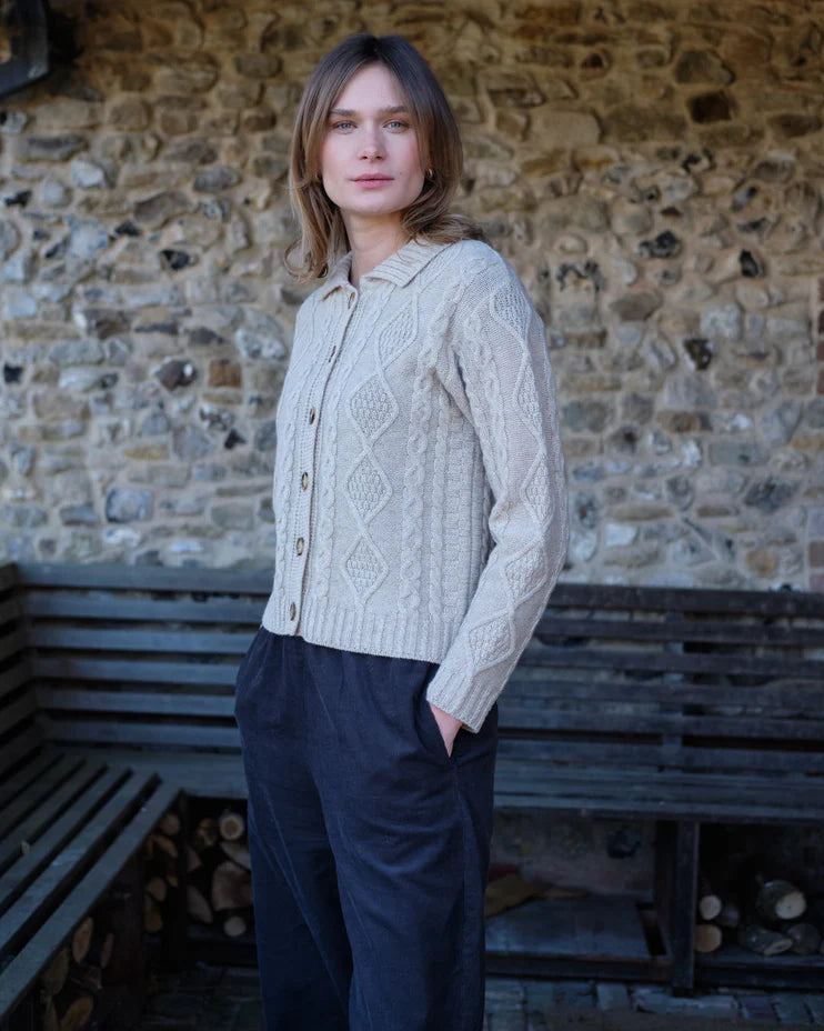 Agnes 100% Merino Lambswool Cardigan in Linen