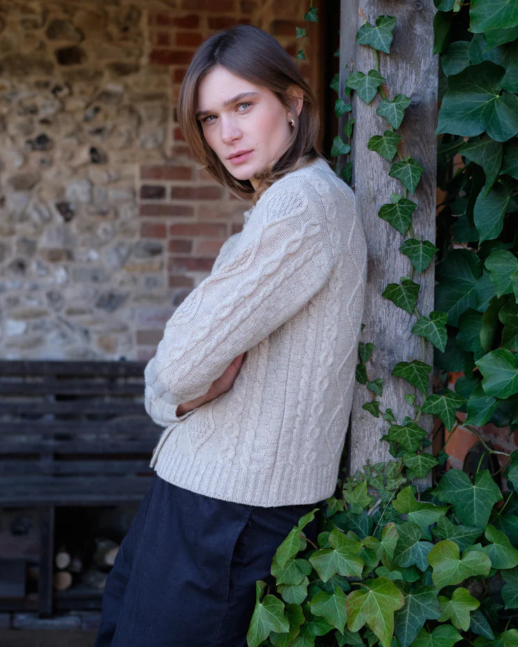 Agnes 100% Merino Lambswool Cardigan in Linen