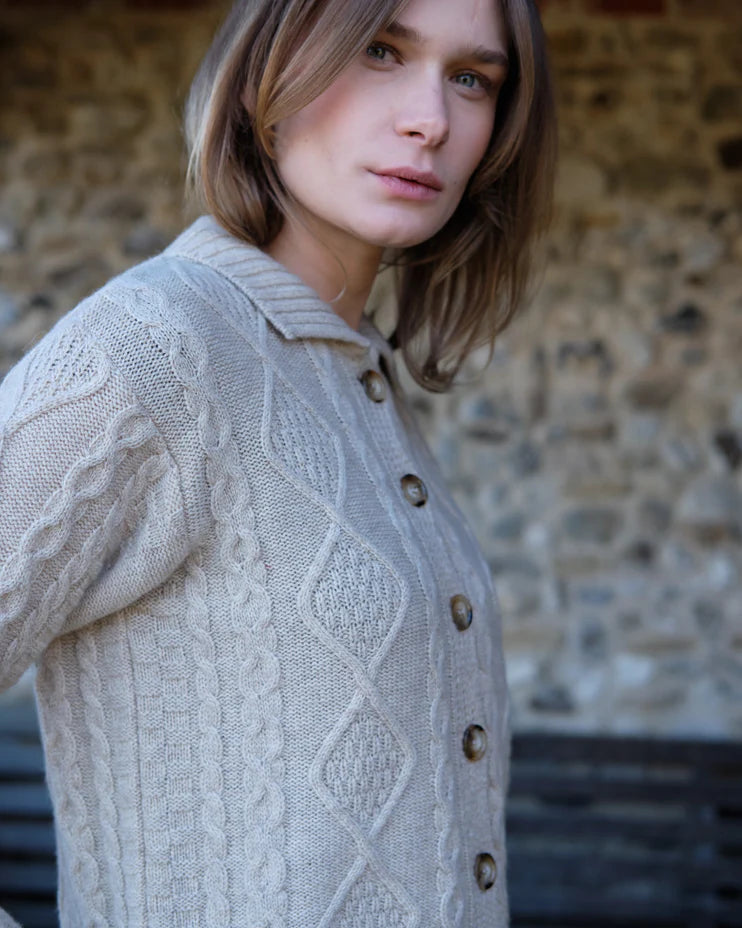 Agnes 100% Merino Lambswool Cardigan in Linen