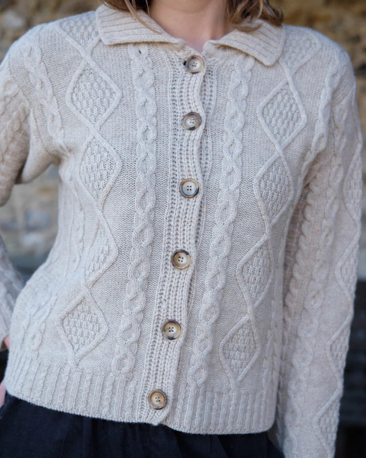 Agnes 100% Merino Lambswool Cardigan in Linen