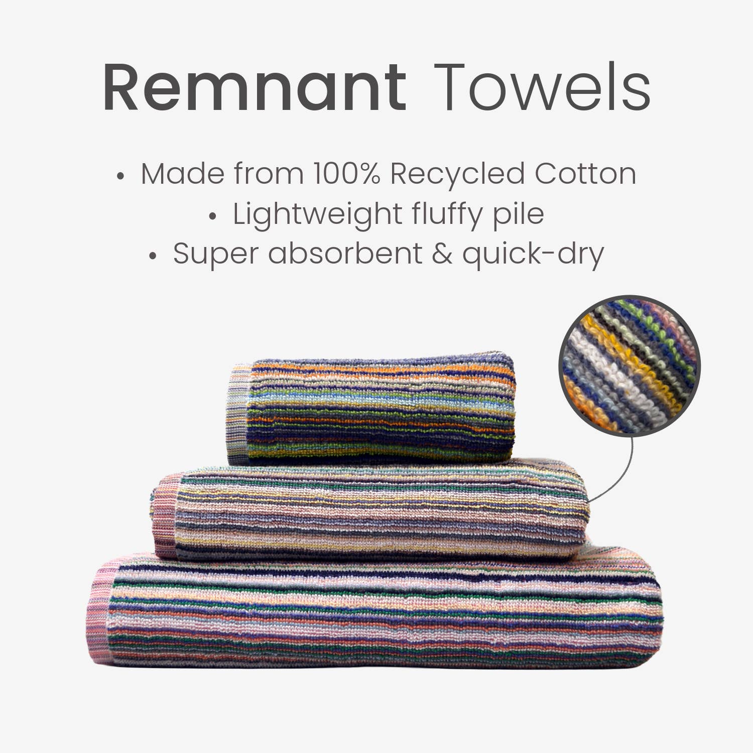 Recycled Cotton Towels - Striped, Lightweight Remnant Yarn: Hand Towel