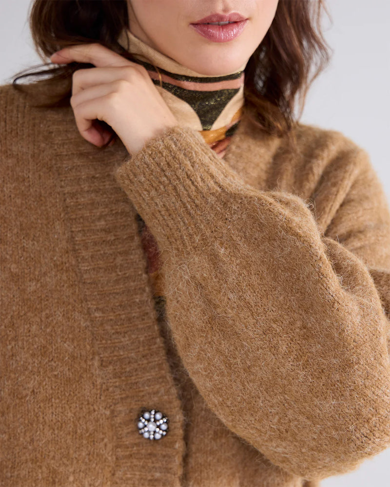 Cardigan with diamante buttons in Camel