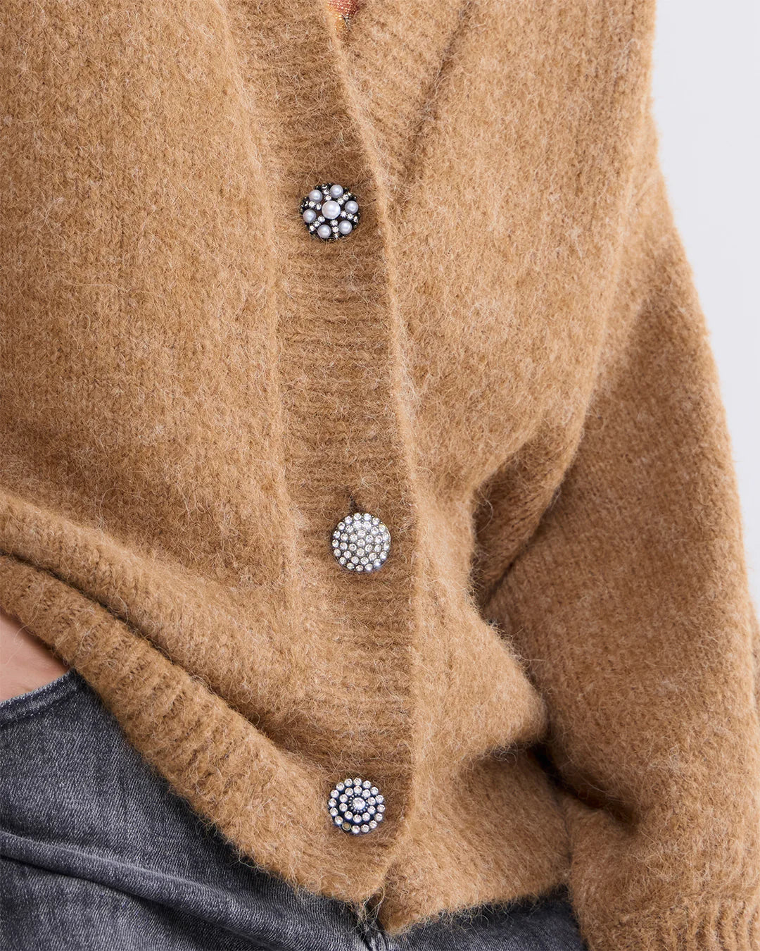 Cardigan with diamante buttons in Camel