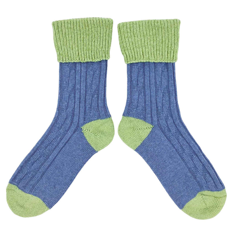 Cashmere Blend Socks in Denim Blue and Celery