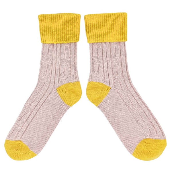 Cashmere Blend Socks in Light Pink and Yellow