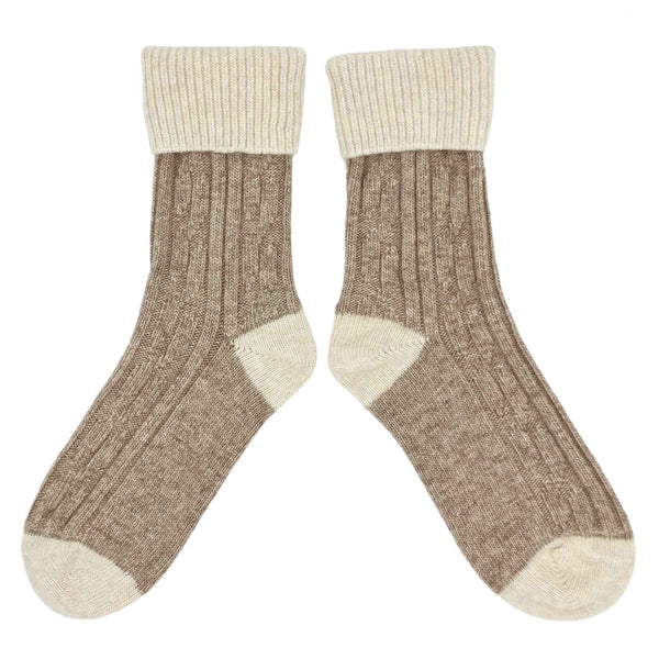 Cashmere Blend Socks in Soft Brown and Oatmeal