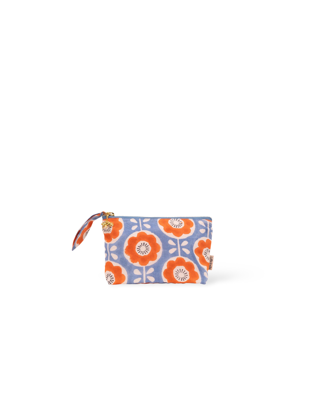 Hand Block Printed Organic Cotton Pouch - Folk Flower: Small