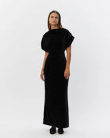 Velvet Dress with Waterfall neck in Black