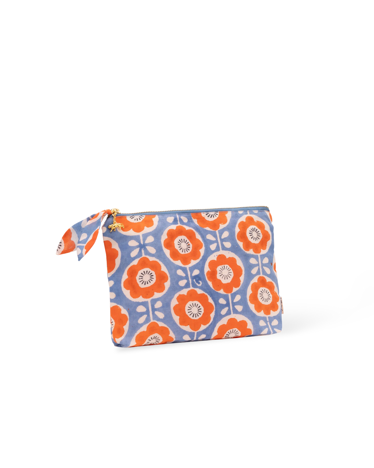 Hand Block Printed Organic Cotton Pouch - Folk Flower: Small