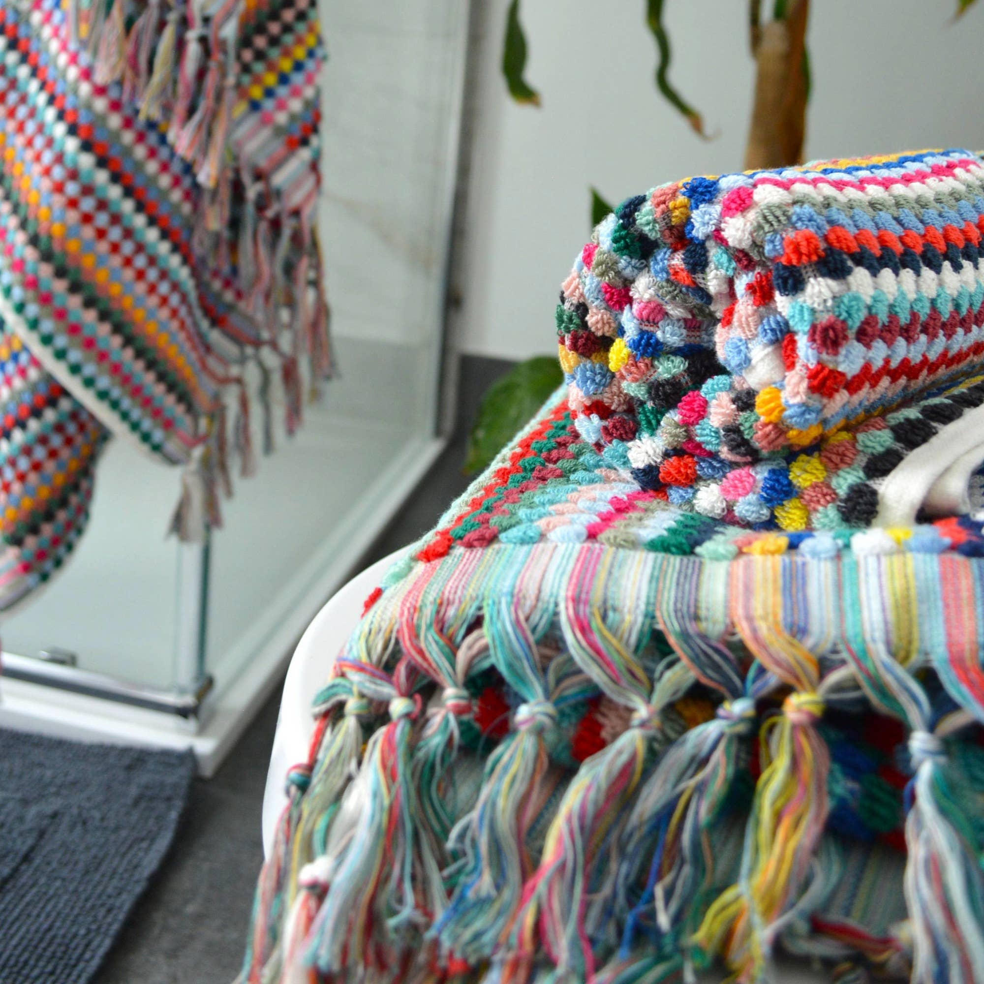 Tasselled Popcorn Texture Bath Towels - 100% Recycled Cotton: Bath Sheet