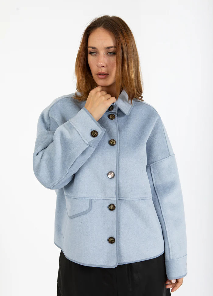 Short Wool Mix Jacket in Dusty Fog Blue