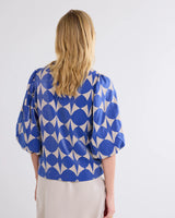 100% Viscose Blue and Cream Geometric Pattern Top