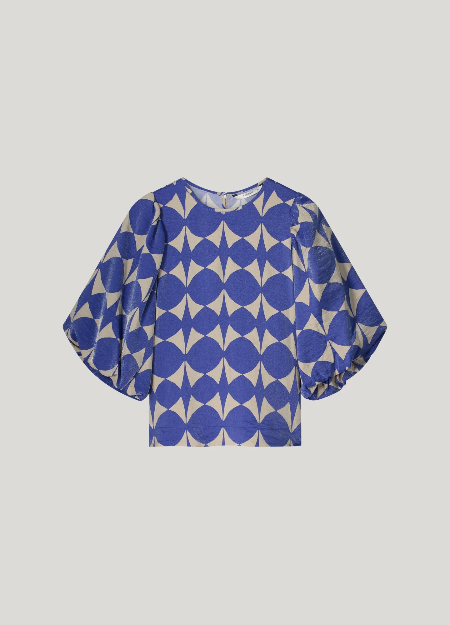 100% Viscose Blue and Cream Geometric Pattern Top